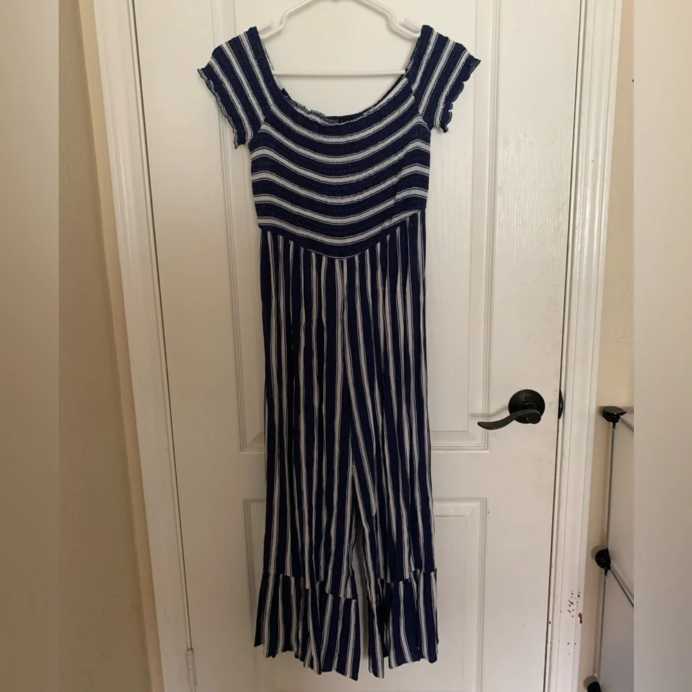 Women’s Blue and White Striped Romper - Size Medium - Picture 2 of 6